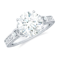 Antique-looking round moissanite Celtic knot engagement ring by Rosec Jewels featuring intricate design and sparkling gemstone details.