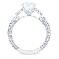 Antique-looking round moissanite Celtic knot engagement ring with intricate design, crafted by Rosec Jewels.