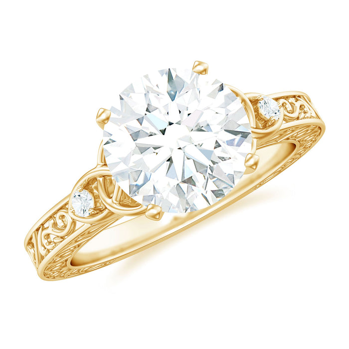 Antique round moissanite Celtic knot engagement ring by Rosec Jewels featuring intricate metalwork and sparkling center stone.