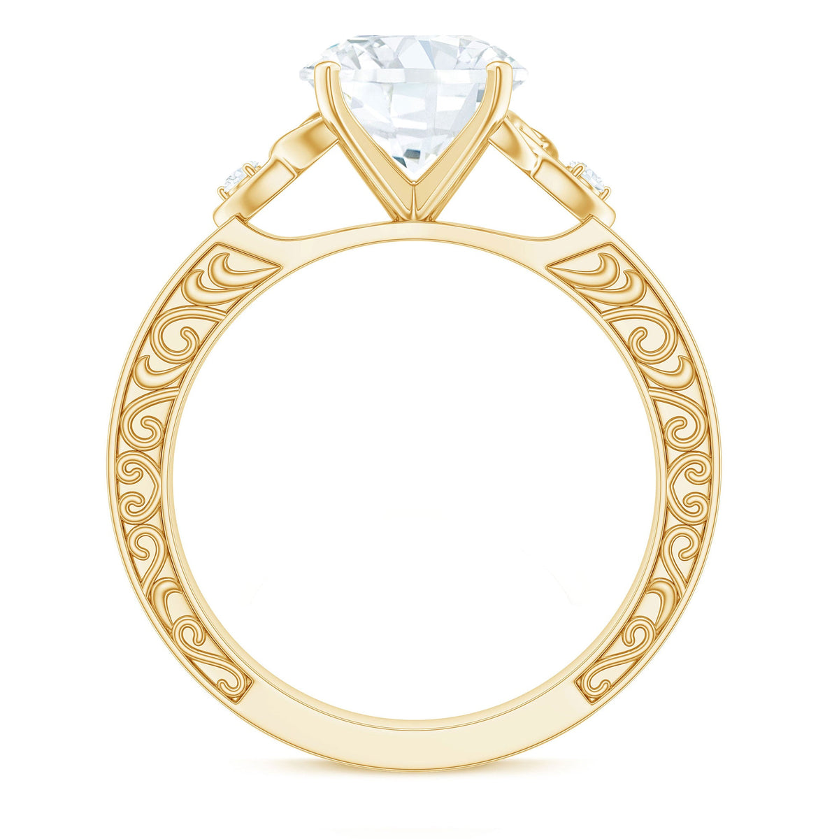 Antique-looking round moissanite Celtic knot engagement ring by Rosec Jewels featuring intricate knot details and a vintage style.