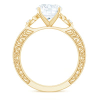 Antique-looking round moissanite Celtic knot engagement ring by Rosec Jewels featuring intricate knot details and a vintage style.