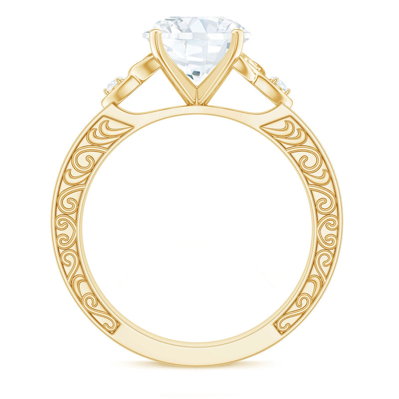 Antique-looking round moissanite Celtic knot engagement ring by Rosec Jewels featuring intricate knot details and a vintage style.