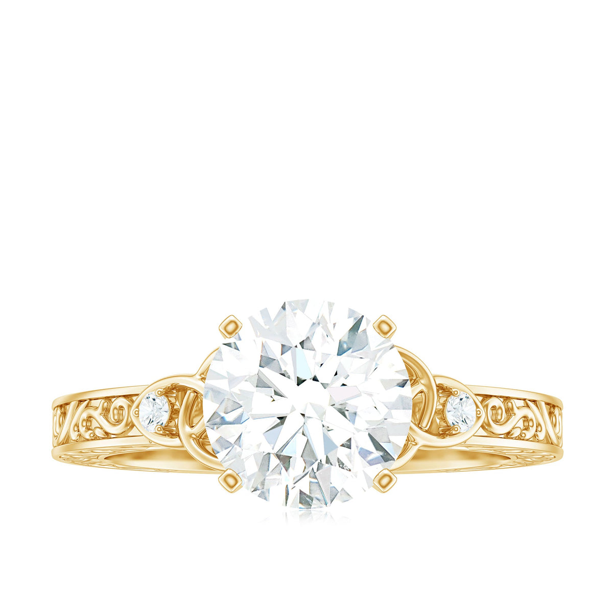 Antique-looking round moissanite Celtic knot engagement ring by Rosec Jewels with intricate design.