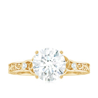 Antique-looking round moissanite Celtic knot engagement ring by Rosec Jewels with intricate design.