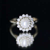 Certified Real Freshwater Pearl Flower Engagement Ring with Moissanite