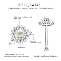 Certified Real Freshwater Pearl Flower Engagement Ring with Moissanite
