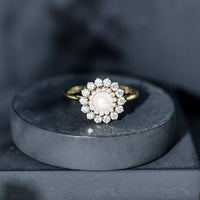 Certified Real Freshwater Pearl Flower Engagement Ring with Moissanite
