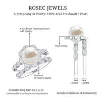 Freshwater Pearl and Diamond Wedding Ring Set