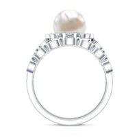 Freshwater Pearl and Diamond Wedding Ring Set