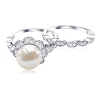 Freshwater Pearl and Diamond Wedding Ring Set