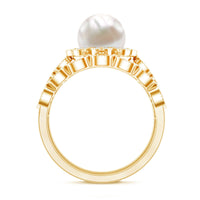 Freshwater Pearl and Diamond Wedding Ring Set