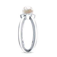 Real 2 Carat Freshwater Pearl Diamond Halo Engagement Ring with Criss Cross Shank