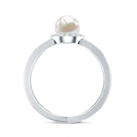 Real 2 Carat Freshwater Pearl Diamond Halo Engagement Ring with Criss Cross Shank