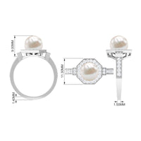 Art Deco Inspired 2 Carat Freshwater Pearl Engagement Ring with Diamond Halo