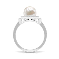 Art Deco Inspired 2 Carat Freshwater Pearl Engagement Ring with Diamond Halo