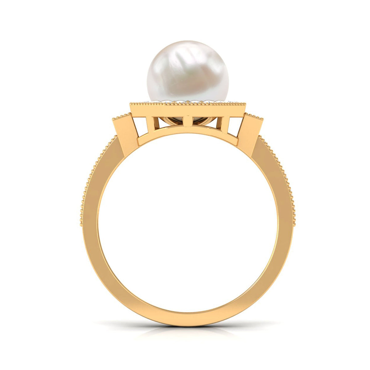 Art Deco Inspired 2 Carat Freshwater Pearl Engagement Ring with Diamond Halo