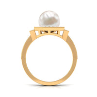 Art Deco Inspired 2 Carat Freshwater Pearl Engagement Ring with Diamond Halo