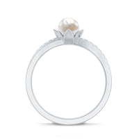 2 Carat Freshwater Pearl and Diamond Flower Engagement Ring