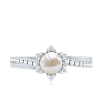 2 Carat Freshwater Pearl and Diamond Flower Engagement Ring