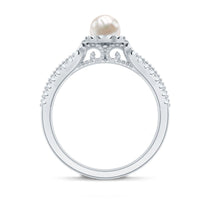 2 Carat Freshwater Pearl and Diamond Engagement Ring with Beaded Detail