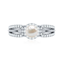 2 Carat Freshwater Pearl and Diamond Engagement Ring with Beaded Detail