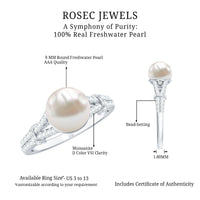 Rosec Jewels cultured 7.4 carat freshwater pearl engagement ring with lab diamond accents, featuring a elegant band design.