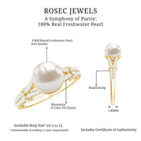 Rosec Jewels cultured 7.4 carat freshwater pearl engagement ring with lab diamond accents, featuring a delicate and elegant design.