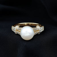 Rosec Jewels cultured 7.4 carat freshwater pearl engagement ring with lab diamond accents, featuring a elegant design.