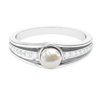 Cultured 2 Carat freshwater pearl engagement ring with diamond accents from Rosec Jewels, featuring a elegant gold band.