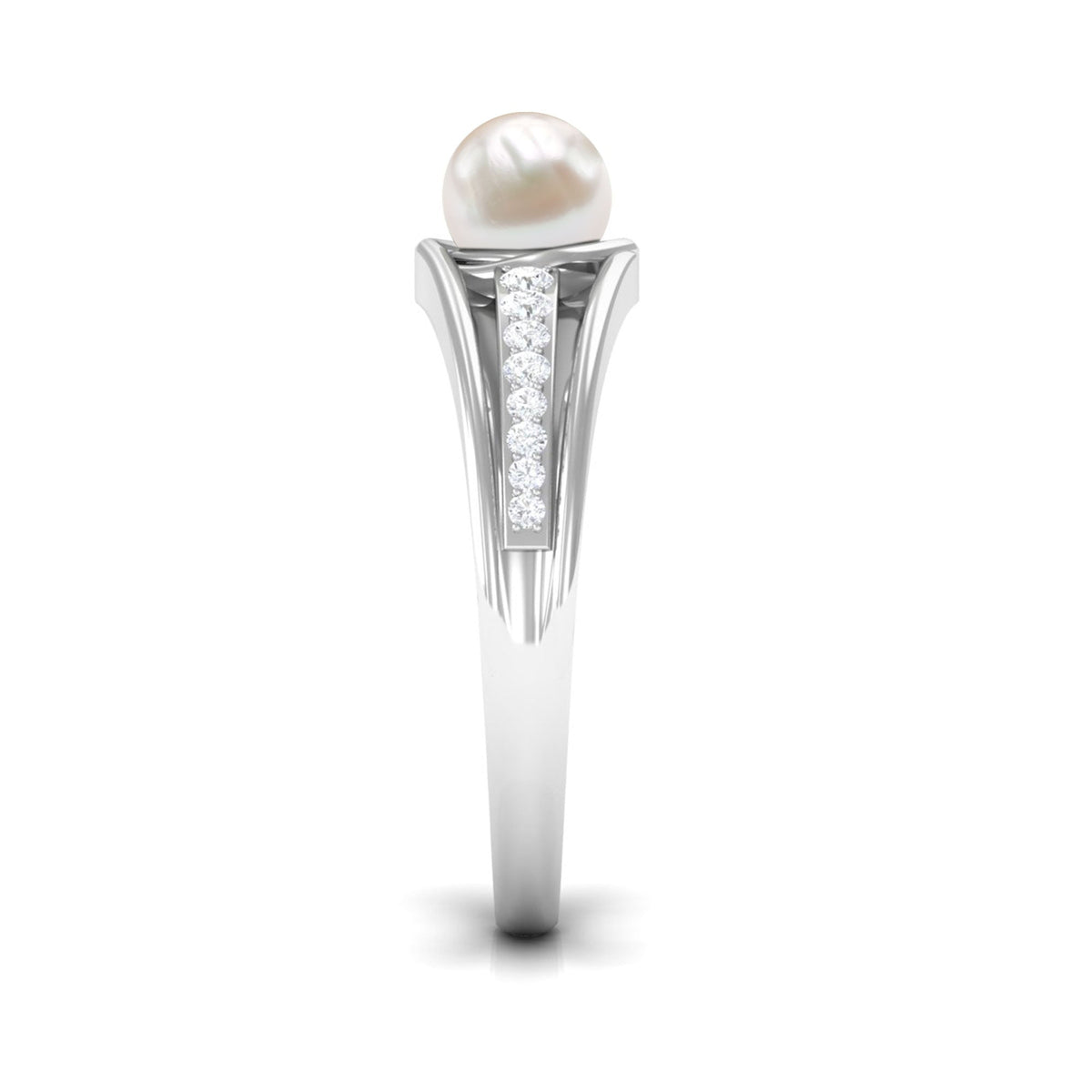 Rosec Jewels cultured 2 carat freshwater pearl engagement ring with a diamond, featuring a elegant band and intricate design.