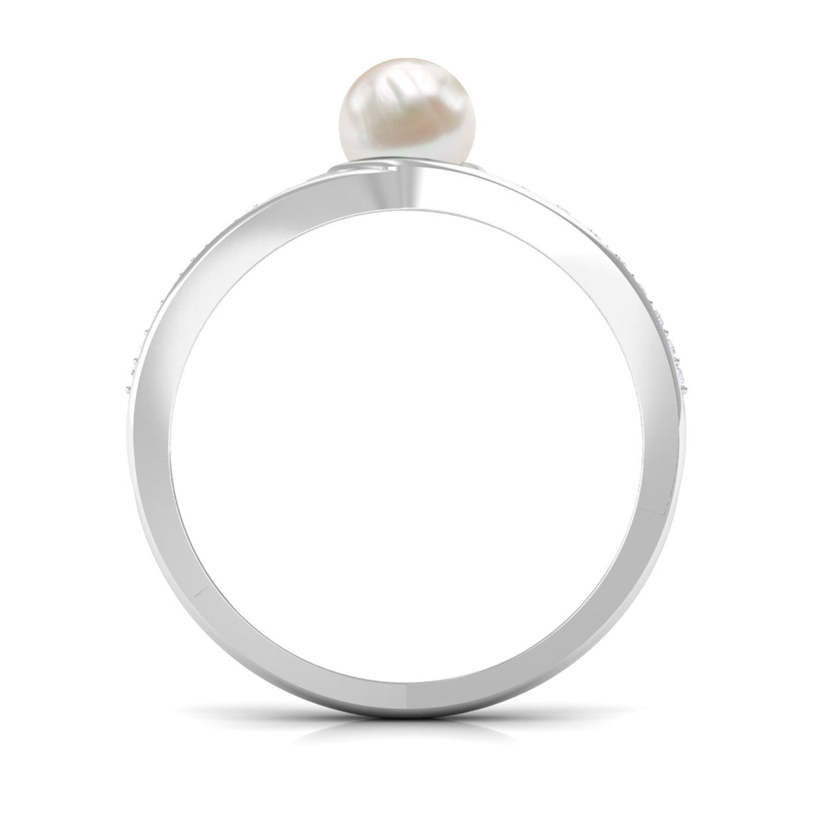 Cultured 2 Carat freshwater pearl engagement ring with diamond accents by Rosec Jewels, showcasing elegant jewelry design.