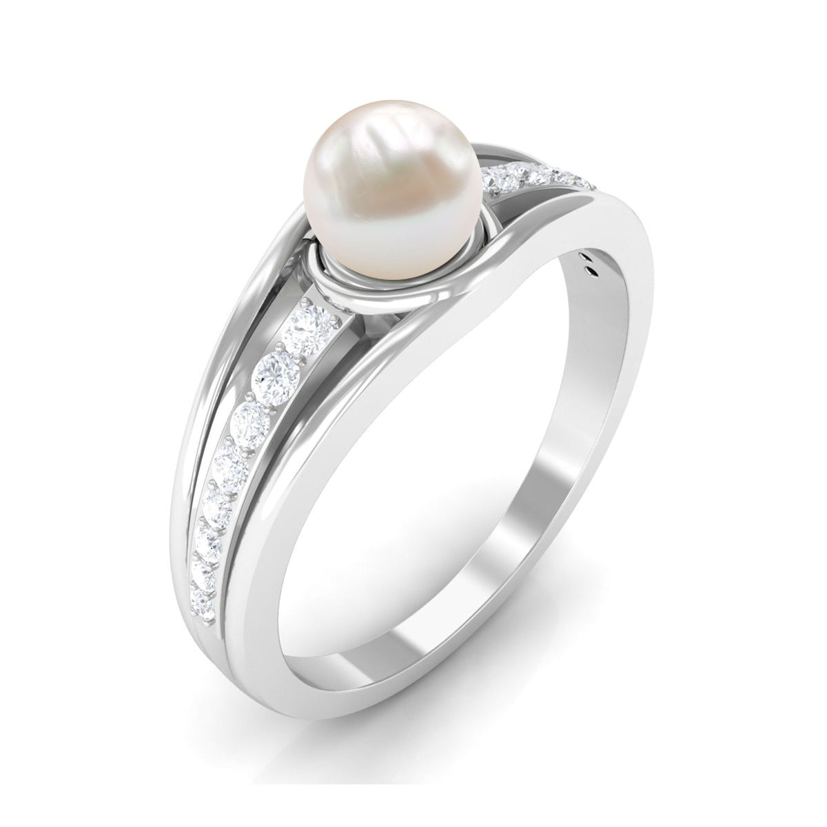 Cultured 2 carat freshwater pearl engagement ring with diamond accents by Rosec Jewels, featuring a elegant design and sparkling details