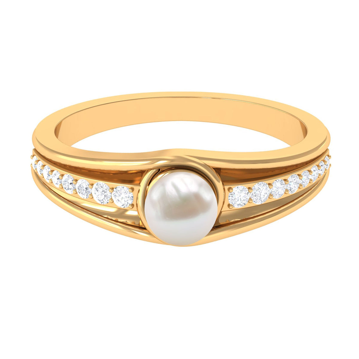 Cultured 2 Carat freshwater pearl engagement ring with diamond accents by Rosec Jewels, showcasing elegant design and craftsmanship.
