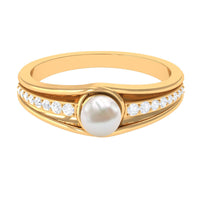 Cultured 2 Carat freshwater pearl engagement ring with diamond accents by Rosec Jewels, showcasing elegant design and craftsmanship.
