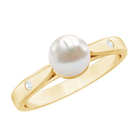 Natural 2 Carat freshwater pearl solitaire ring with diamond accent from Rosec Jewels, featuring a sleek gold band and elegant design.