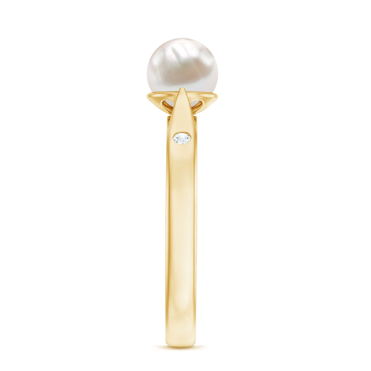 Natural 2 Carat freshwater pearl solitaire ring with diamond setting from Rosec Jewels, showcasing the elegant ring on a white background.