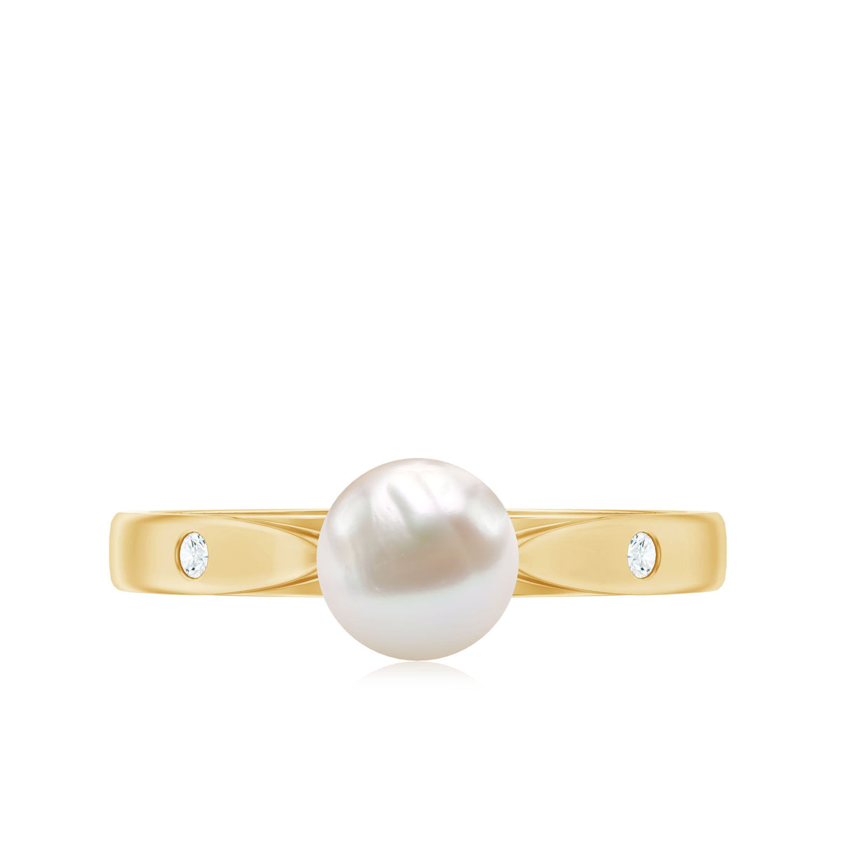 Natural 2 Carat freshwater pearl solitaire ring with diamond accents, featuring a rose gold band from Rosec Jewels.