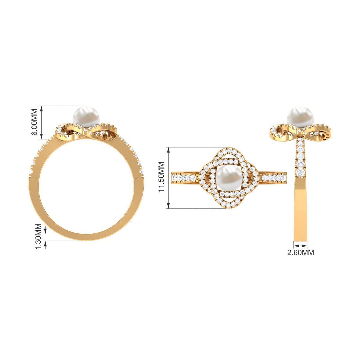 Freshwater pearl engagement ring with diamond accent from Rosec Jewels, showcasing a 2.50 CT pearl and sparkling details.