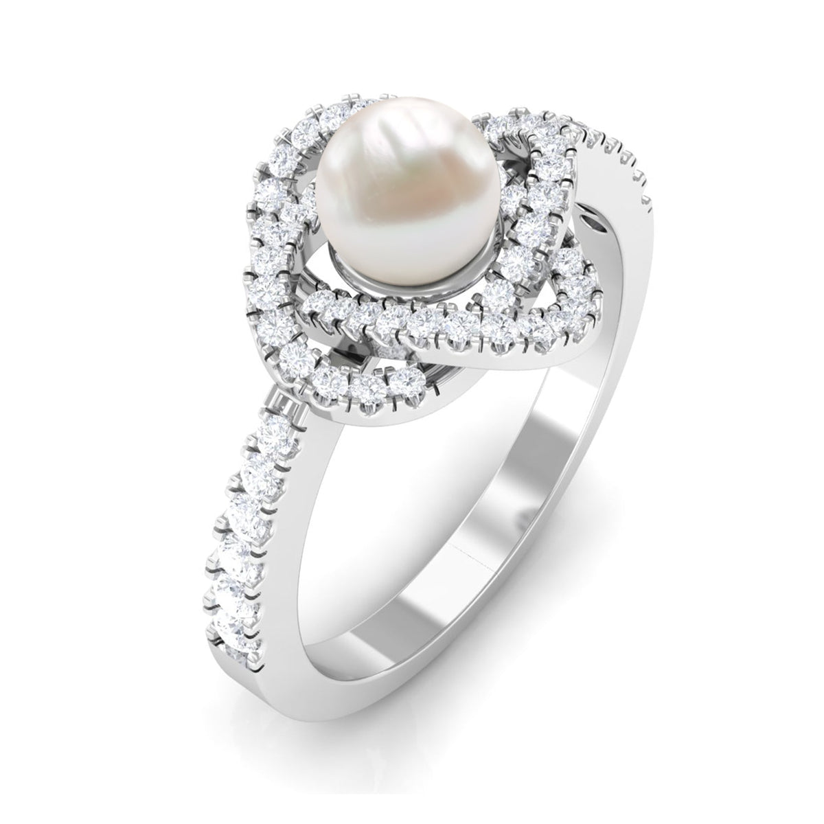 Rosec Jewels 2.50 CT freshwater pearl engagement ring with diamond accents, featuring a elegant pearl centerpiece and sparkling side stones.
