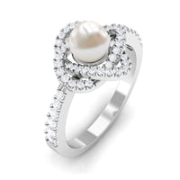 Rosec Jewels 2.50 CT freshwater pearl engagement ring with diamond accents, featuring a elegant pearl centerpiece and sparkling side stones.