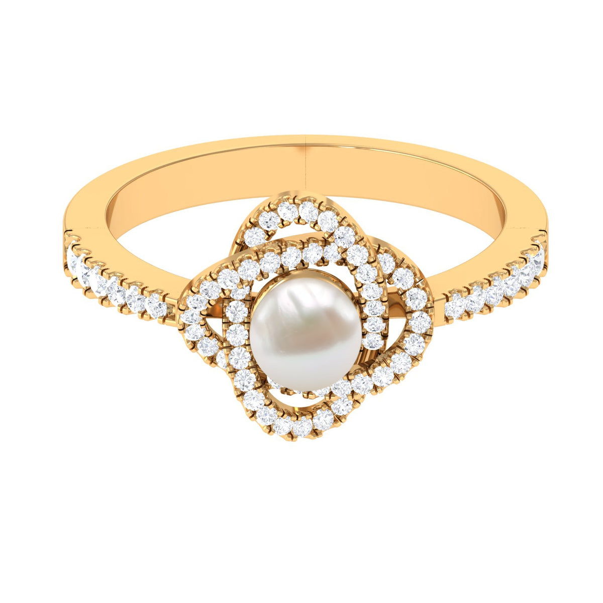 Rosec Jewels 2.50 CT freshwater pearl engagement ring with diamond accent, showcasing a sleek band and elegant pearl centerpiece.
