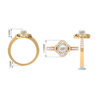 Freshwater pearl engagement ring with diamond accent by Rosec Jewels, showcasing a lustrous 2.50 CT pearl and sparkling details.
