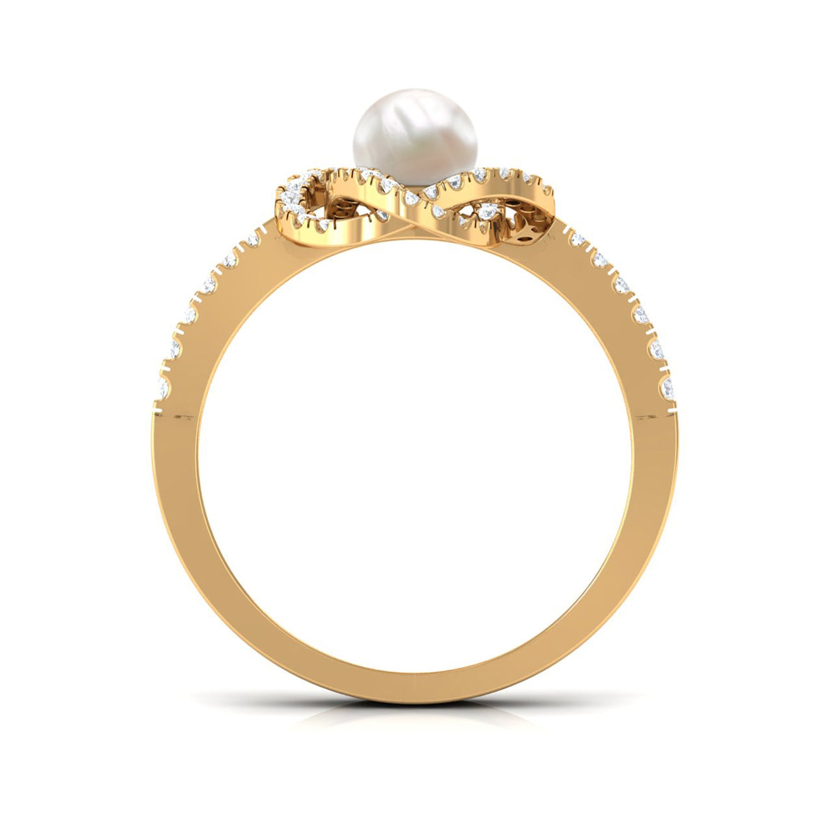 Freshwater pearl engagement ring with diamond accents from Rosec Jewels, featuring a 2.50 CT pearl and sparkling stone details.