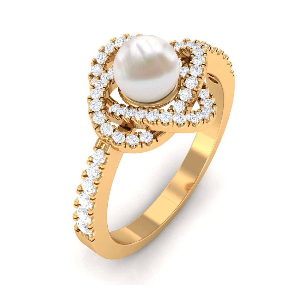 Rosec Jewels 2.50 CT freshwater pearl engagement ring with diamond accent, featuring a detailed view of the elegant ring design.