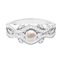 Genuine 2 Carat Pearl Art Deco Engagement Ring with Diamond for Women