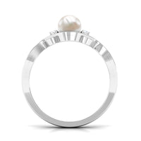 Genuine 2 Carat Pearl Art Deco Engagement Ring with Diamond for Women