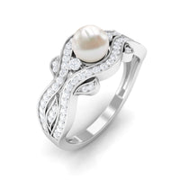 Genuine 2 Carat Pearl Art Deco Engagement Ring with Diamond for Women