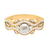 Genuine 2 Carat Pearl Art Deco Engagement Ring with Diamond for Women