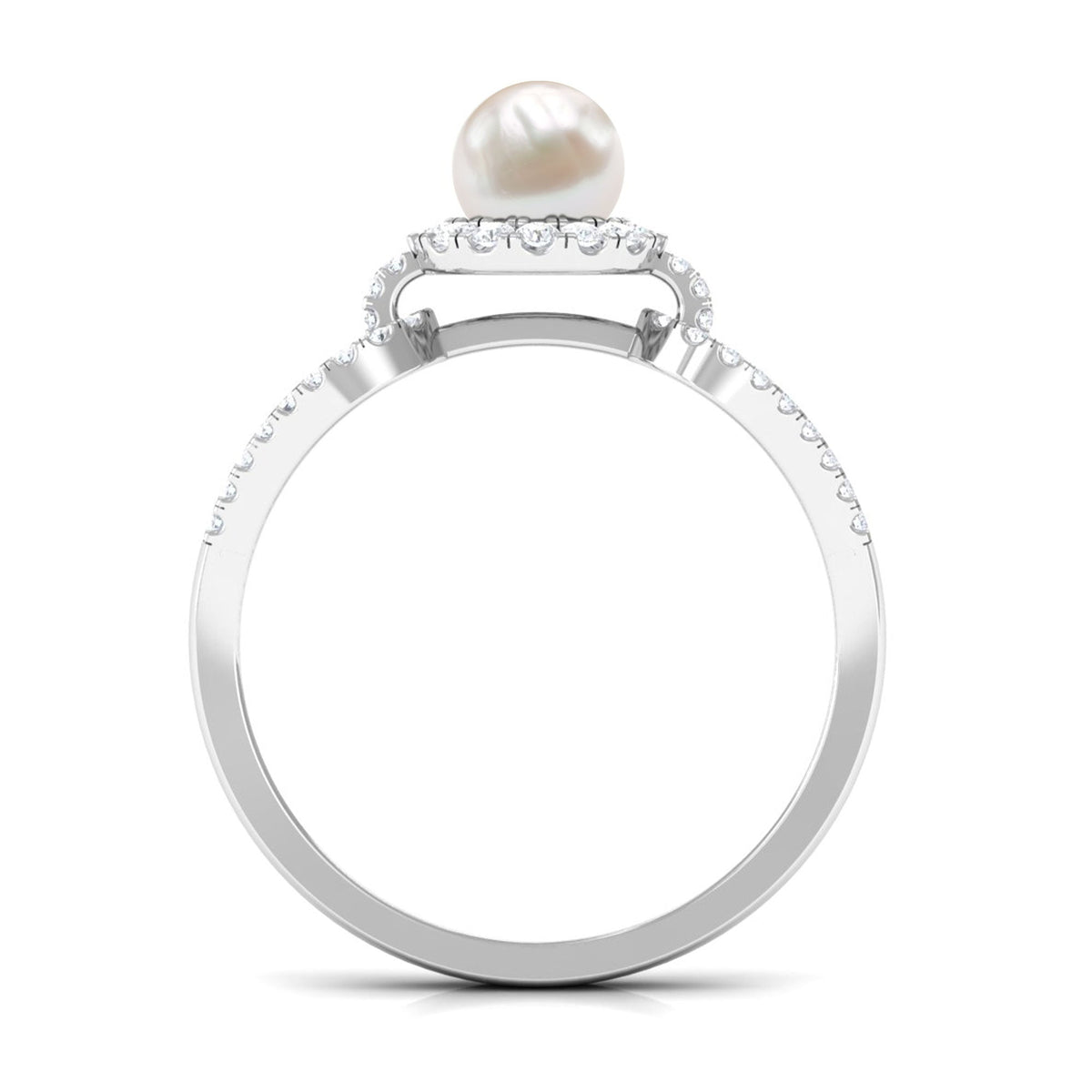 Rosec Jewels 2.50 CT freshwater pearl and diamond engagement ring with split shank, showcasing elegant design and sparkling gemstones.