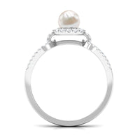 Rosec Jewels 2.50 CT freshwater pearl and diamond engagement ring with split shank, showcasing elegant design and sparkling gemstones.
